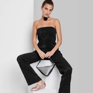 Wild Fable Jumpsuit Size XS Sequins Black Mesh Sleeveless Strapless Sparkle NWT
